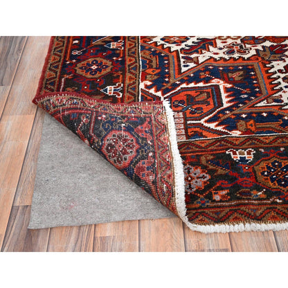 7'5"X8'10" Red Worn Wool Hand Knotted Vintage Zoroastrian Heris Rug