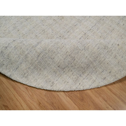 8'X8' Ivory Natural Wool Vertical Stripes Design Hand Loomed Round Rug