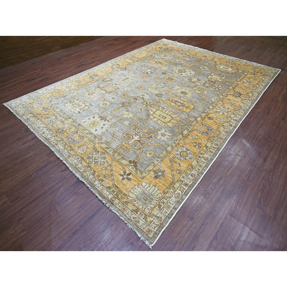 8'9"X12' Gray Pure Wool Rug Hand Knotted Afghan Angora Oushak Leaf Pattern