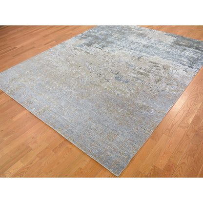 8'X9'10" Gray Abstract Design Wool And Silk Hand Knotted Oriental Rug