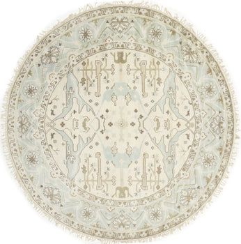 Hand-Knotted Cream Round Oushak Oriental Rug