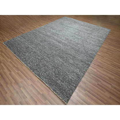 9'X12'2" Carbon Gray Kohinoor Herat Pattern Hand Knotted Soft Wool Rug