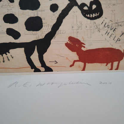 Raymond Waydelich (French, B. 1938) - Cow Original Serigraph Print Signed Framed