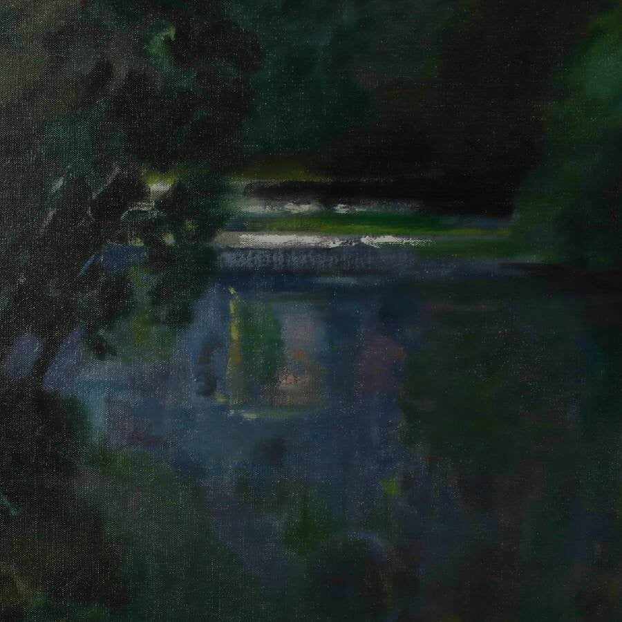 Oil painting large signed framed M Bouchery Impressionist styl reflections pond