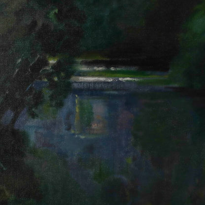 Oil painting large signed framed M Bouchery Impressionist styl reflections pond