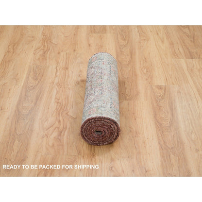 2'7"X7'10" Tuscan Red Wool Heris Revival Pile Hand Knotted Runner Rug