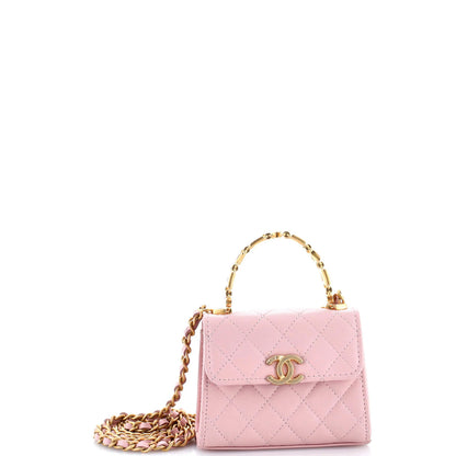 Chanel Coco Enamel Top Handle Flap Bag Quilted Lambskin Small