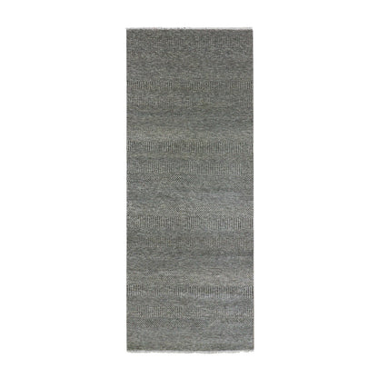 4'X10'2" Gray Modern Undyed Wool Grass Hand Knotted Wide Runner Rug