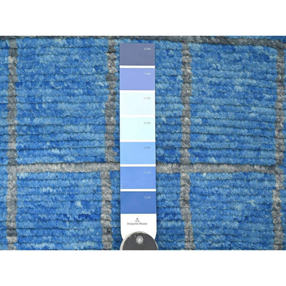 2'5"X10'3" Blue Hand Knotted Geometric Moroccan Weave All Wool Runner Rug