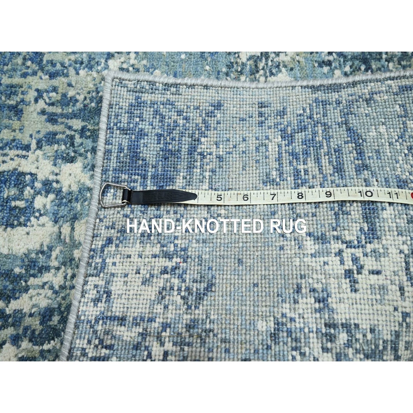 2'1"X3' Blue Abstract Design Pure Silk And Wool Hand Knotted Mat Rug