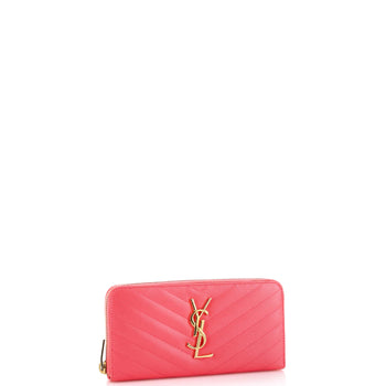 Saint Laurent Classic Monogram Zip Around Wallet Matelasse Chevron Leather