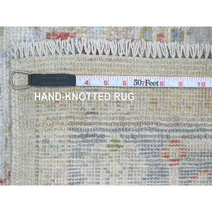 4'1"X10'1" White Hand Knotted Angora Oushak Leaf Design Wool Runner Rug
