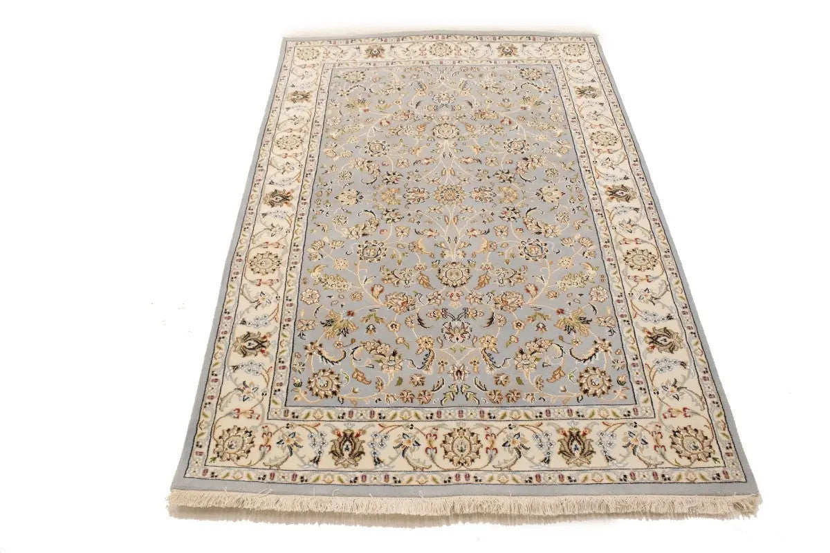 Oriental rug carpet floral blue light handmade entryway foyer 4x6 ft