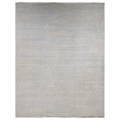 11'10"X15' Brown Wool And Silk Rosettes Design Hand Knotted Oversized Rug