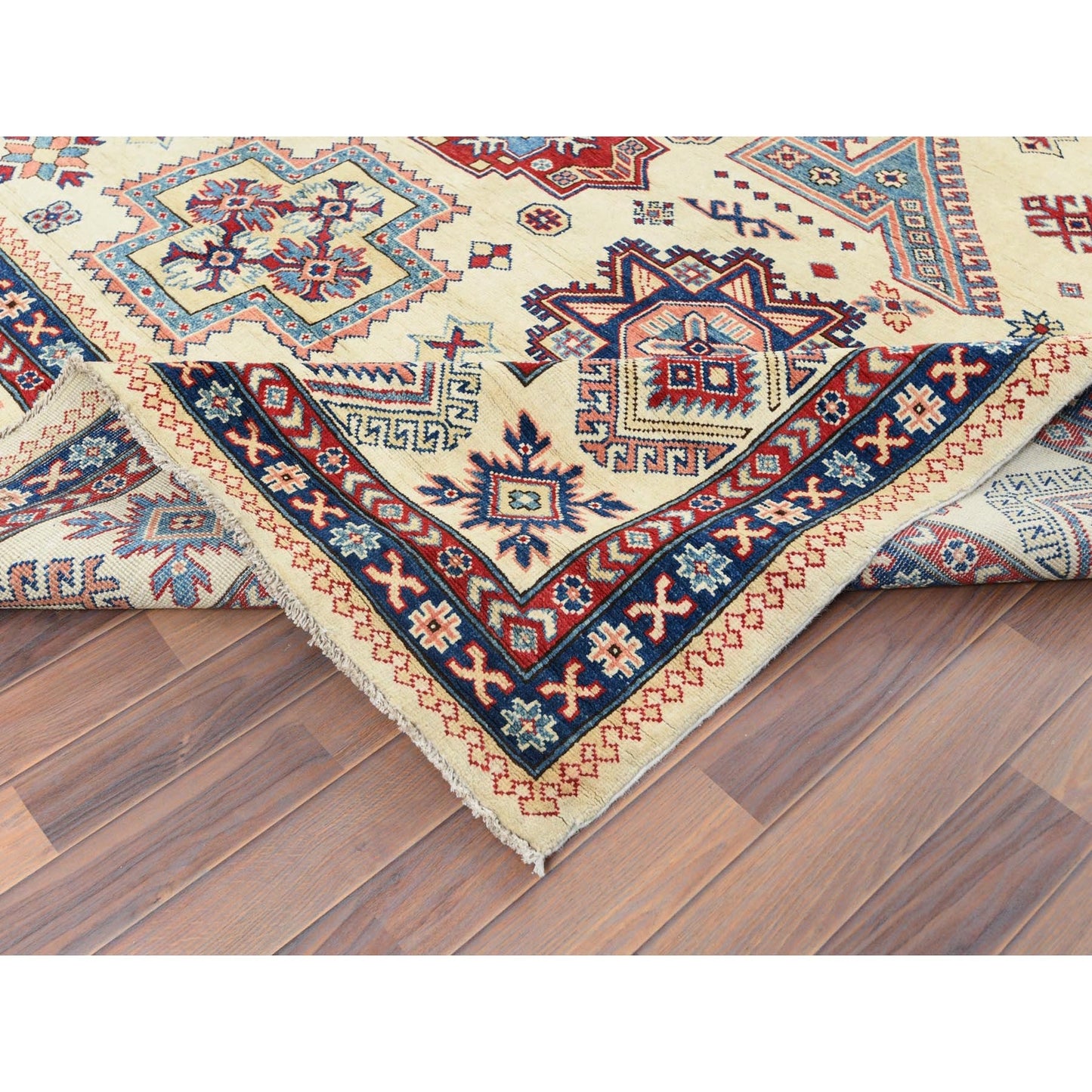9'1"X11'7" Hand Knotted Ivory Afghan Special Kazak Natural Wool Rug