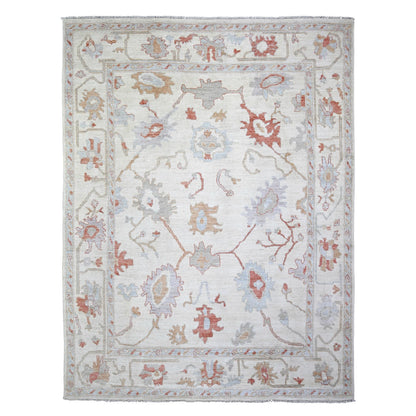 7'8"X10'2" Ivory, Hand Knotted Afghan Angora Oushak, Pure Wool, Rug