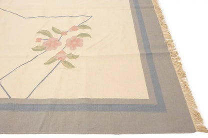 Large Contemporary Floral Dhurrie Rug Reversible