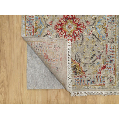 2'7"X26' Beige The Sunset Rosettes Wool And Silk Hand Knotted Runner Rug