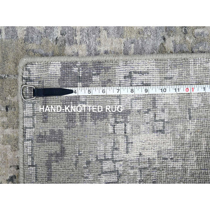 2'7"X9'10" Gray Abstract Design Wool And Silk Hand Knotted Runner Rug