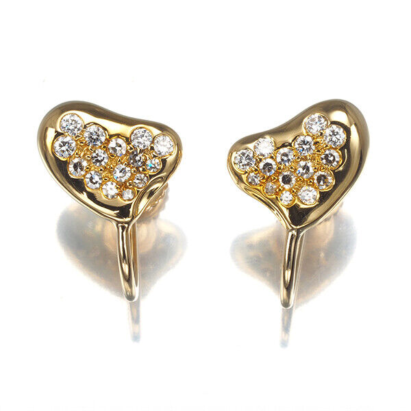 Tiffany&Co. Earrings Full Heart Diamond Paved 18K 750 Yellow Gold
