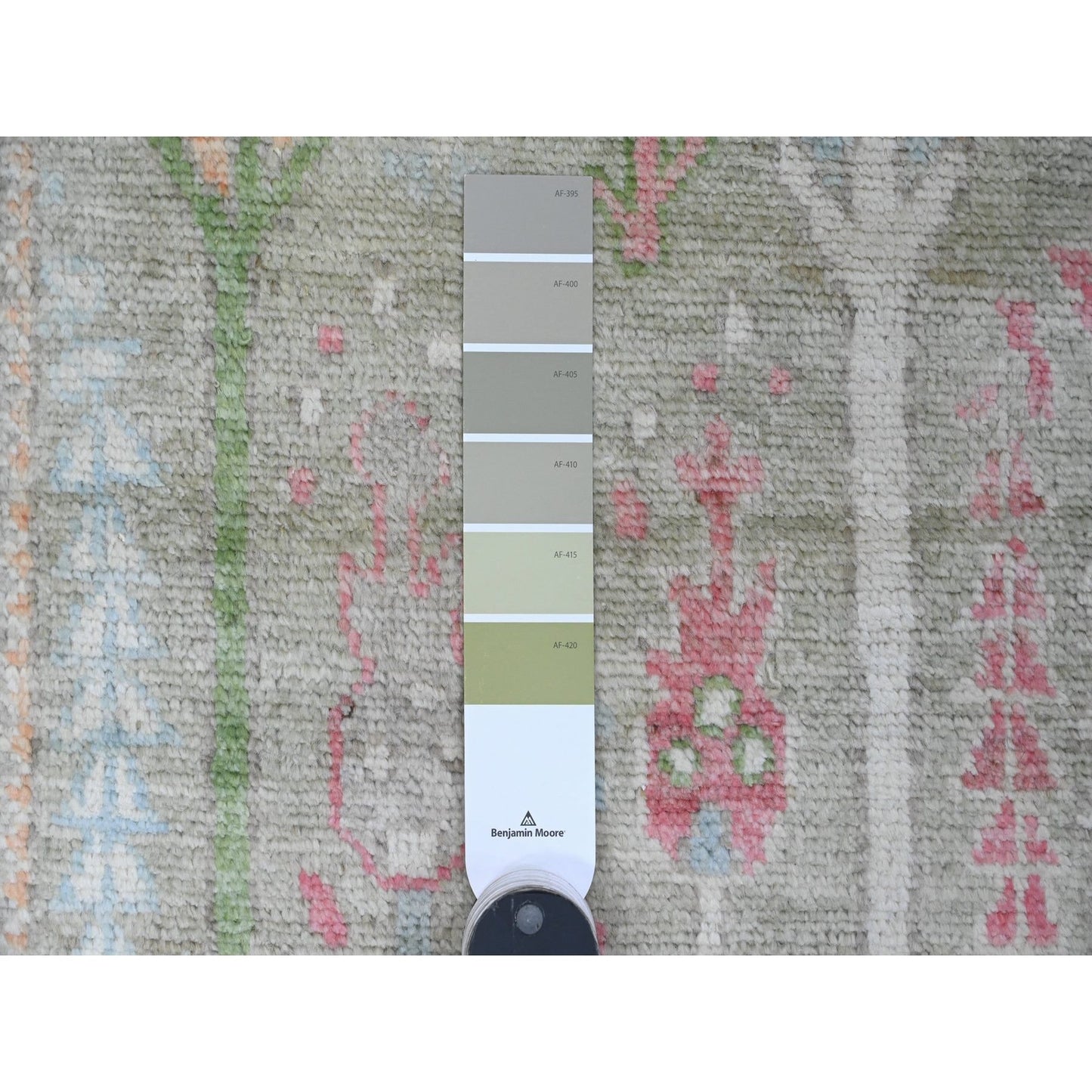 2'9"X9'10" Green Angora Oushak Tree Design Wool Hand Knotted Runner Rug