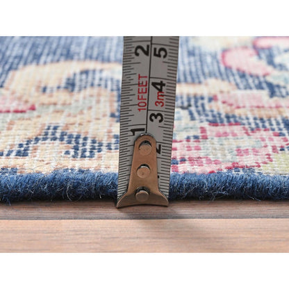 1'7"X1'7" Blue Old Farsian Karman Worn Wool Hand Knotted Square Rug