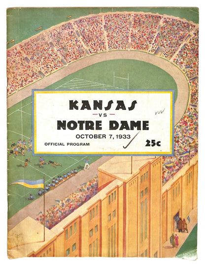10/7/1933 Kansas Vs. Notre Dame College Program
