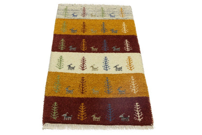Handmade Multicolored Tribal Indo-Gabbeh Oriental Rug Plush Wool Carpet 2X4 ft