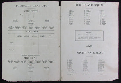 1926 Michigan Vs. Ohio State The Game Scorecard