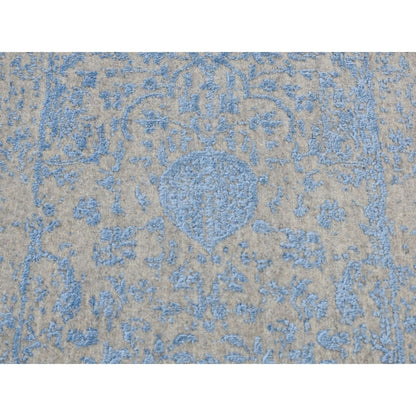2'5"X10'1" Blue Jacquard Hand Loomed Wool And Silk Pomegranate Runner Rug