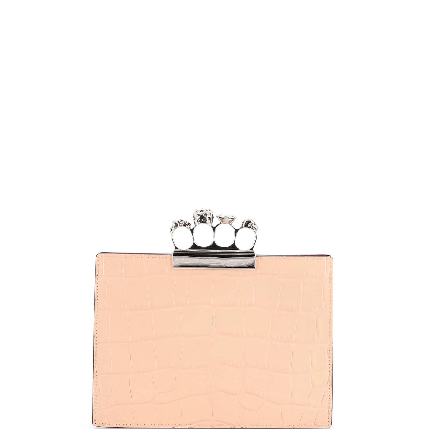 Alexander Mcqueen Flat Knuckle Clutch Crocodile Embossed Leather Medium