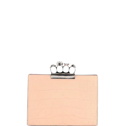 Alexander Mcqueen Flat Knuckle Clutch Crocodile Embossed Leather Medium