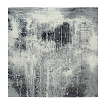 10'X10' Black Abstract Design Wool And Silk Hand Knotted Square Rug