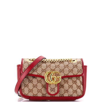 Gucci Gg Marmont Flap Bag Diagonal Quilted Gg Canvas With Leather Mini