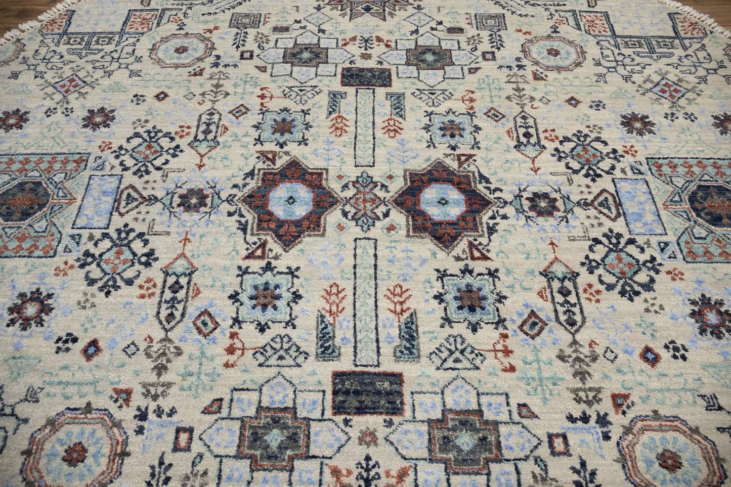 Hand-Knotted Cream Oushak Oriental Round Rug 6x6 Ft Classic Foyer Carpet