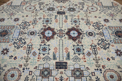 Hand-Knotted Cream Oushak Oriental Round Rug 6x6 Ft Classic Foyer Carpet
