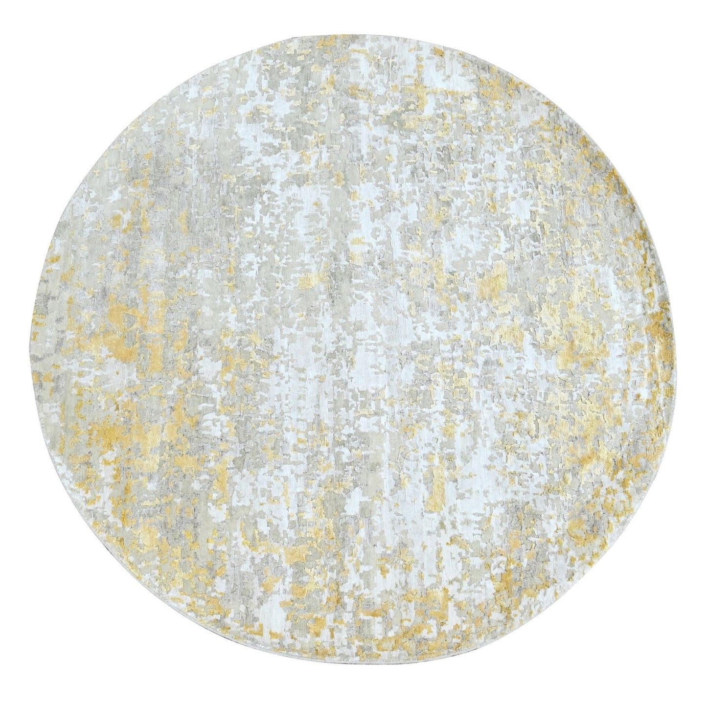 6'X6' Beige-Gold Wool And Silk Abstract Design Hand Knotted Round Rug