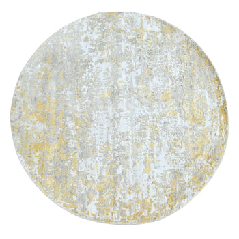 6'X6' Beige-Gold Wool And Silk Abstract Design Hand Knotted Round Rug
