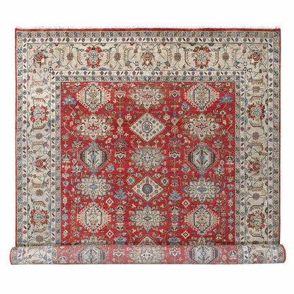 9'X12' Red Hand Knotted Pure Wool Karajeh Design Oriental Rug