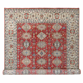 9'X12' Red Hand Knotted Pure Wool Karajeh Design Oriental Rug