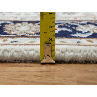 2'8"X14' White Nain Flower Design Wool And Silk Hand Knotted Runner Rug