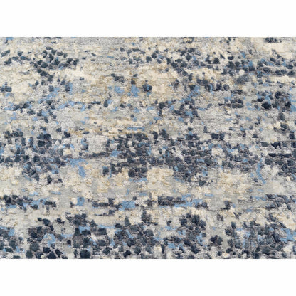 10'X10' Wool-Silk Blue Abstract Mosaic Design Hand Knotted Rug Square