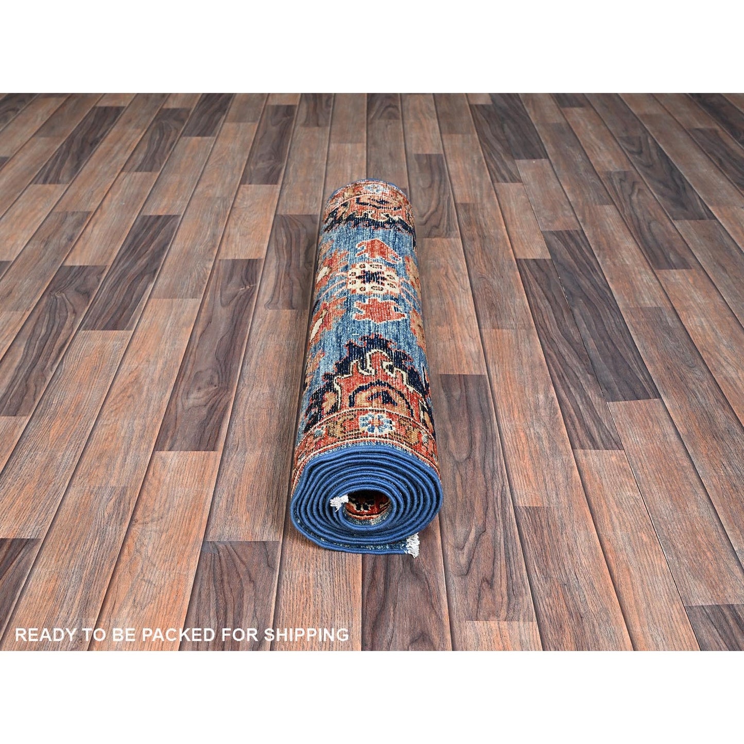 2'7"X9'9" Blue Heris All Over Design Soft Wool Hand Knotted Runner Rug