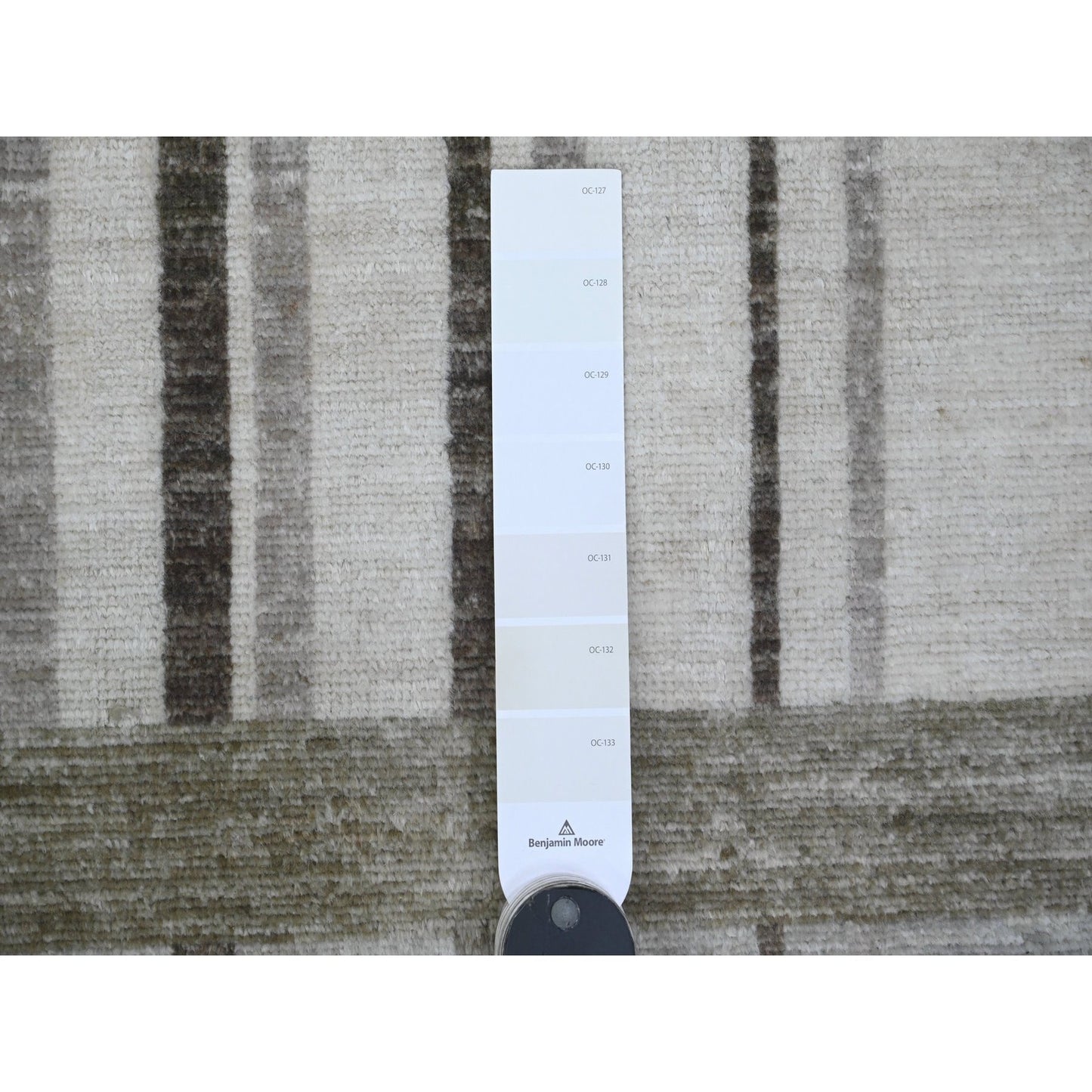 8'X9'9" Brown Bauhaus Inspired Line Design Hand Knotted Soft Wool Rug