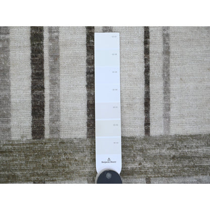 8'X9'9" Brown Bauhaus Inspired Line Design Hand Knotted Soft Wool Rug