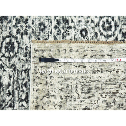 2'10"X21'10" White Mamluk Dynasty Undyed Wool Hand Knotted Runner Rug