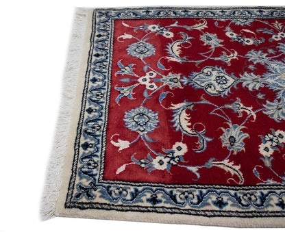 Hand-Knotted Red Area Rug Classic Floral Design