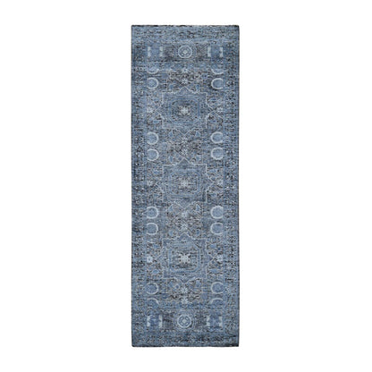 2'7"X8'1" Silk With Textured Wool Hi-Low Pile Mamluk Design Runner Rug