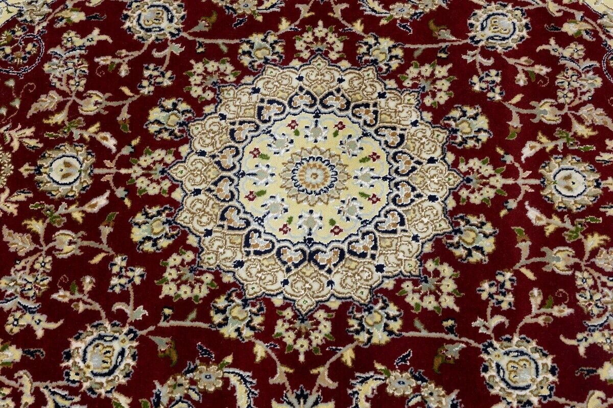 6X6 Ft Square Red Floral Indo-Nain Rug Classic