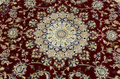 6X6 Ft Square Red Floral Indo-Nain Rug Classic